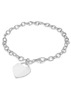 Golden Moments Sterling Silver Solid Heart-Charm Belcher Bracelet