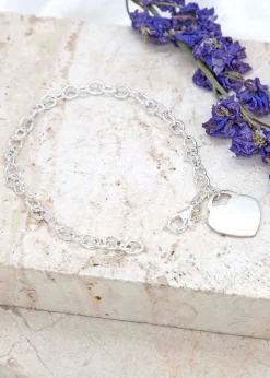 Golden Moments Sterling Silver Solid Heart-Charm Belcher Bracelet