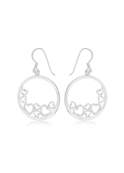 Golden Moments Sterling Silver Hearts-In-Circle Drop Earrings