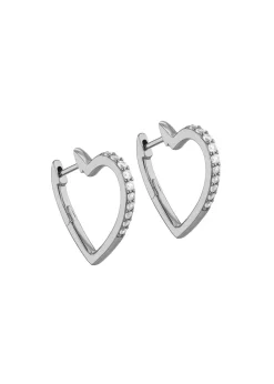 Golden Moments Sterling Silver Rhodium Plated Round White CZs Heart Hoop Earrings