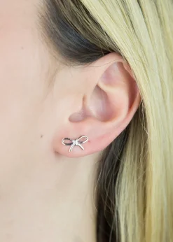 Golden Moments Sterling Silver Diamond Bow Stud Earrings