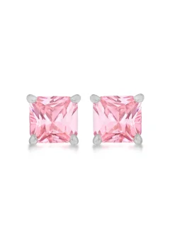 Golden Moments Sterling Silver Square Pink CZ Stud Earrings