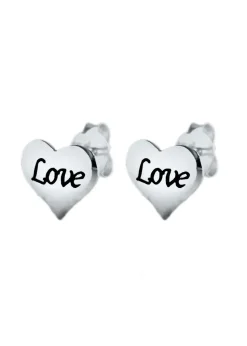 Golden Moments Sterling Silver 'Love' Heart Stud Earrings