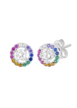 Golden Moments Sterling Silver Multi-Coloured CZ Disc Stud Earrings