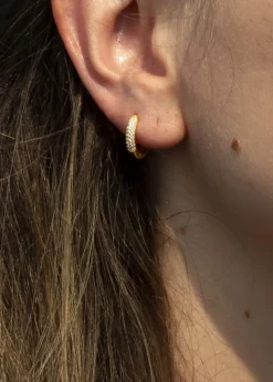 Golden Moments Sterling Silver Yellow Gold Plated CZ Band Hoops