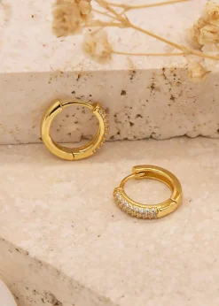 Golden Moments Sterling Silver Yellow Gold Plated CZ Band Hoops