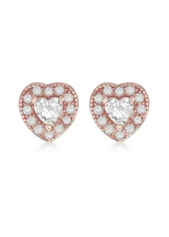Golden Moments Sterling Silver Rose Gold Plated CZ Heart Stud Earrings