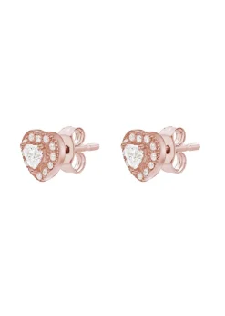 Golden Moments Sterling Silver Rose Gold Plated CZ Heart Stud Earrings