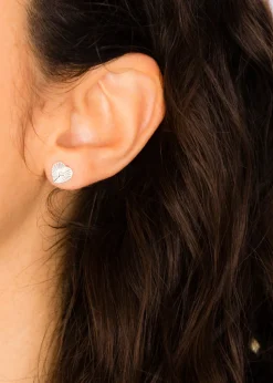 Golden Moments Sterling Silver CZ Concertinaed-Heart Stud Earrings