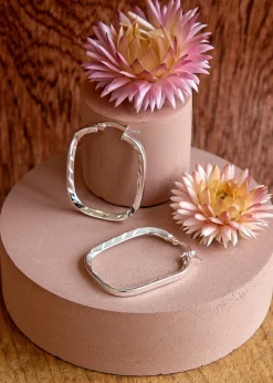 Golden Moments Sterling Silver Patterned-Rectangle Hoop Earrings