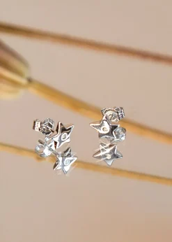 Golden Moments Sterling Silver Diamond Star Stud Earrings