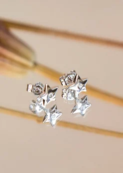 Golden Moments Sterling Silver Diamond Star Stud Earrings