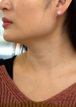 Golden Moments Sterling Silver CZ Halo Stud Earrings