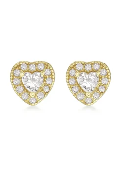 Golden Moments Sterling Silver Yellow Gold Plated CZ Heart Stud Earrings