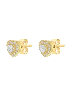 Golden Moments Sterling Silver Yellow Gold Plated CZ Heart Stud Earrings
