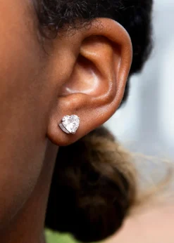 Golden Moments Sterling Silver Heart White CZ Stud Earrings