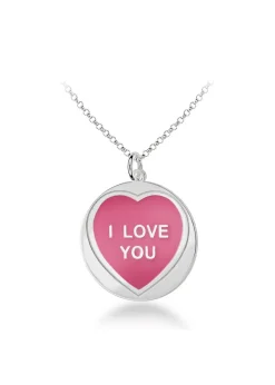 Golden Moments Sterling Silver 18mm 'I Love You' Pink Heart Disc Necklace