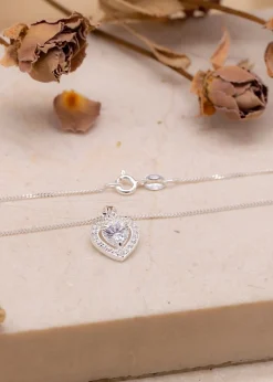 Golden Moments Sterling Silver White CZ Halo Heart Necklace