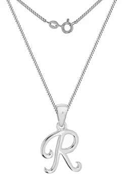 Golden Moments Sterling Silver Diamond 'R' Initial Necklace