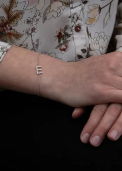 Golden Moments Sterling Silver CZ 'E' Initial Bracelet