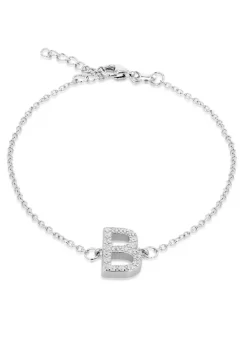 Golden Moments Sterling Silver CZ 'B' Initial Bracelet