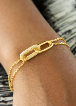 Golden Moments Yellow Gold Plated Paper Link with CZ Bracelet