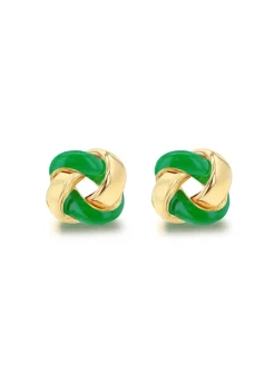 Golden Moments Yellow Gold Plated Green Enamel Small Knot Studs