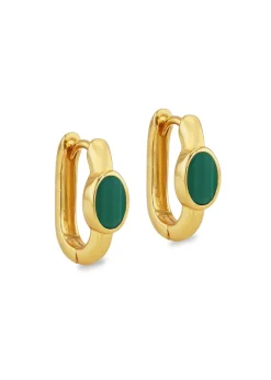 Golden Moments Yellow Gold Plated Oval Malachite Huggy Earrings