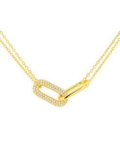 Golden Moments Yellow Gold Plated Paper Link with CZ Necklace