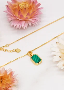 Golden Moments Yellow Gold Plated Octagonal Malachite Necklace