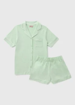 Green  Button Through Short Pyjama Set