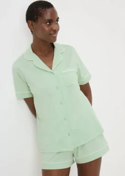 Green  Button Through Short Pyjama Set