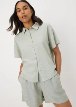Green Linen Blend Box Shirt
