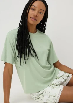Green Ribbed Pyjama T-Shirt