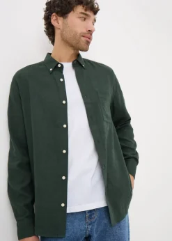 Green Roll Sleeve Linen Blend Shirt