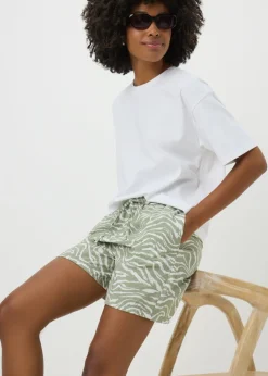 Green Zebra Print Textured Shorts