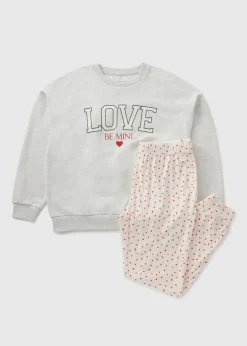 Grey Be Mine Sweatshirt Top & Bottoms Pyjama Set
