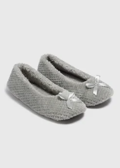 Grey Bow Slipper Socks