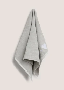 Grey Embroidered Heart Hand Towel