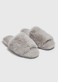 Grey Faux Fur Slider Slippers
