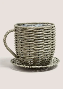 Grey Plastic Woven Planter