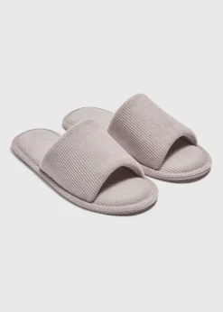 Grey Ribbed Slider Slippers