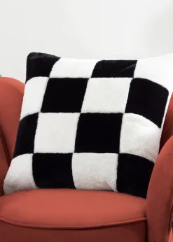 Heya Home Cozee Check Faux Fur Filled Cushion (50 x 50 x 8 cm)