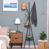 HOMCOM Black Free Standing Coat Rack (45cm x 45cm x 180cm)
