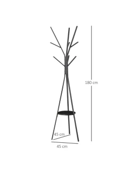 HOMCOM Black Free Standing Coat Rack (45cm x 45cm x 180cm)
