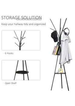HOMCOM Black Free Standing Coat Rack (45cm x 45cm x 180cm)