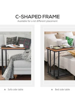 HOMCOM Black Mobile Sofa Side Coffee Table (51cm x 36cm x 65cm)