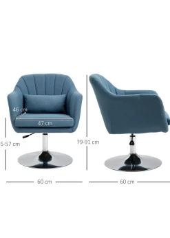HOMCOM Blue Stylish Retro Linen Swivel Tub Chair (60cm x 60cm x 91cm)