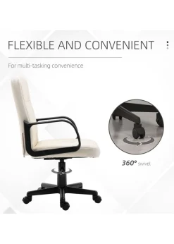 HOMCOM Cream PU Leather Swivel Office Chair (59.5cm x 60cm x 104cm)