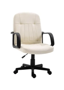HOMCOM Cream PU Leather Swivel Office Chair (59.5cm x 60cm x 104cm)